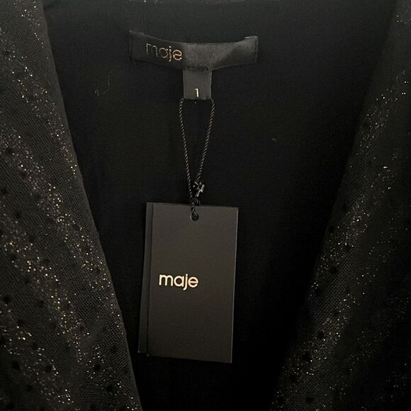 Maje Ralone Mesh Polka-Dot Metallic Flecked Striped Dress, NWT, Size 1 S - Picture 12 of 16